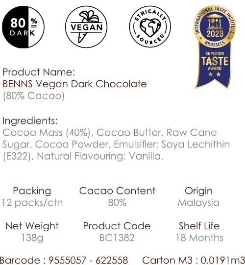 Benns Vegan Dark Chocolate