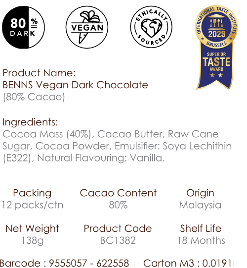 Benns Vegan Dark Chocolate