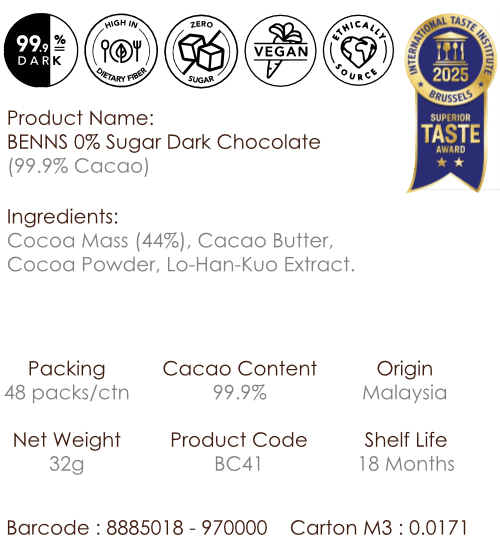Benns no sugar Dark Chocolate
